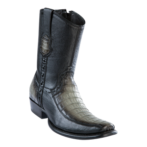 Men's Dubai Short Boot Genuine Caiman Belly with Deer - Faded Gray - H79BF